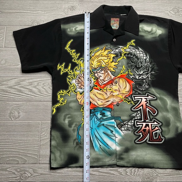 Vtg Anime DBZ Style Lightning & Dragon AOP Hawaiian Button Down - Youth Large - Picture 6 of 8